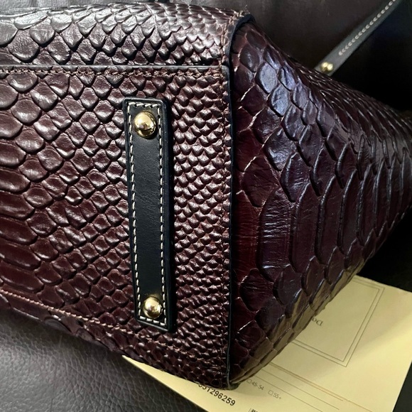 Dooney & Bourke  Denison Maxine Espresso Brown/Black Leather Tassel Tote Bag - Picture 8 of 12